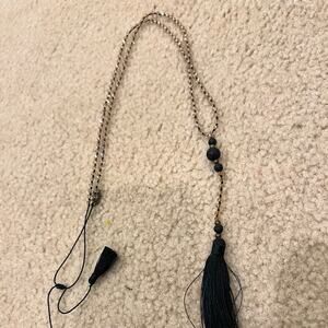 Zacasha Faceted crystal with Black fringe tassel necklace adjustable